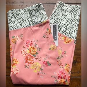 •NWT•Nanette Lapore Garden Party Coral & Green Floral Dots Pocket Crop Leggings